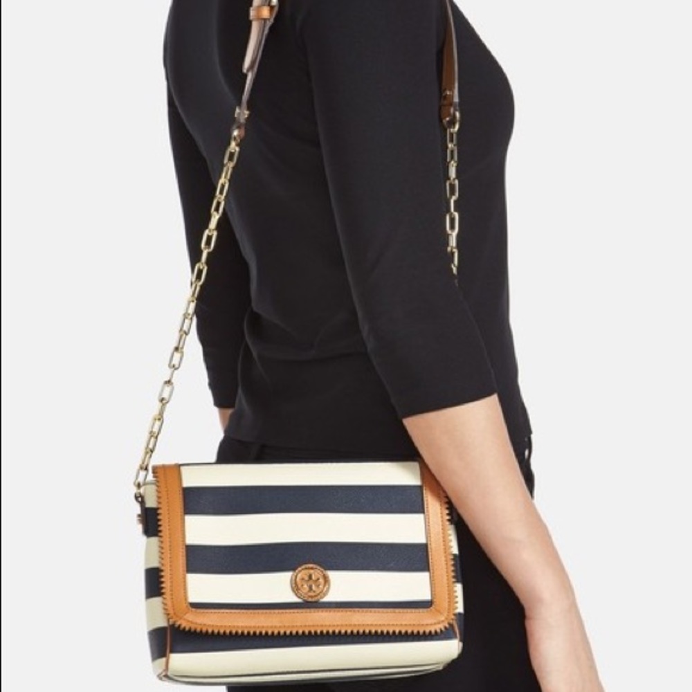 Tory Burch Kerrington Msrp Awning Stripe Vinyl Cross Body Bag